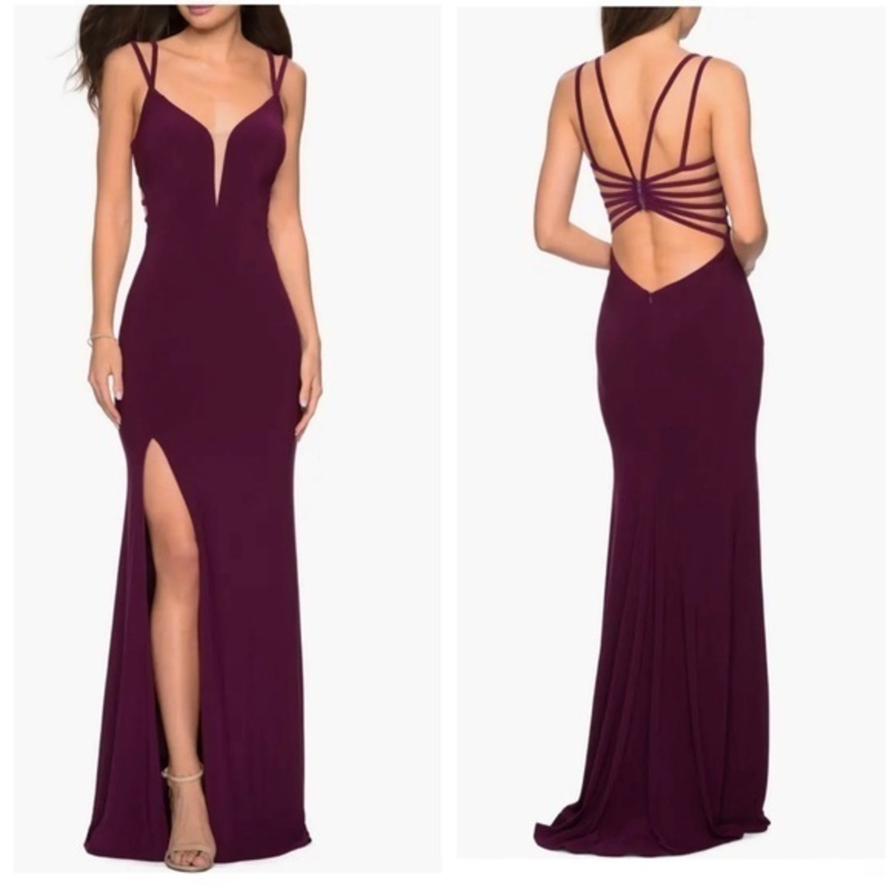 NEW La Femme Strappy Back Jersey Column Gown Size 0 in DarkBerry